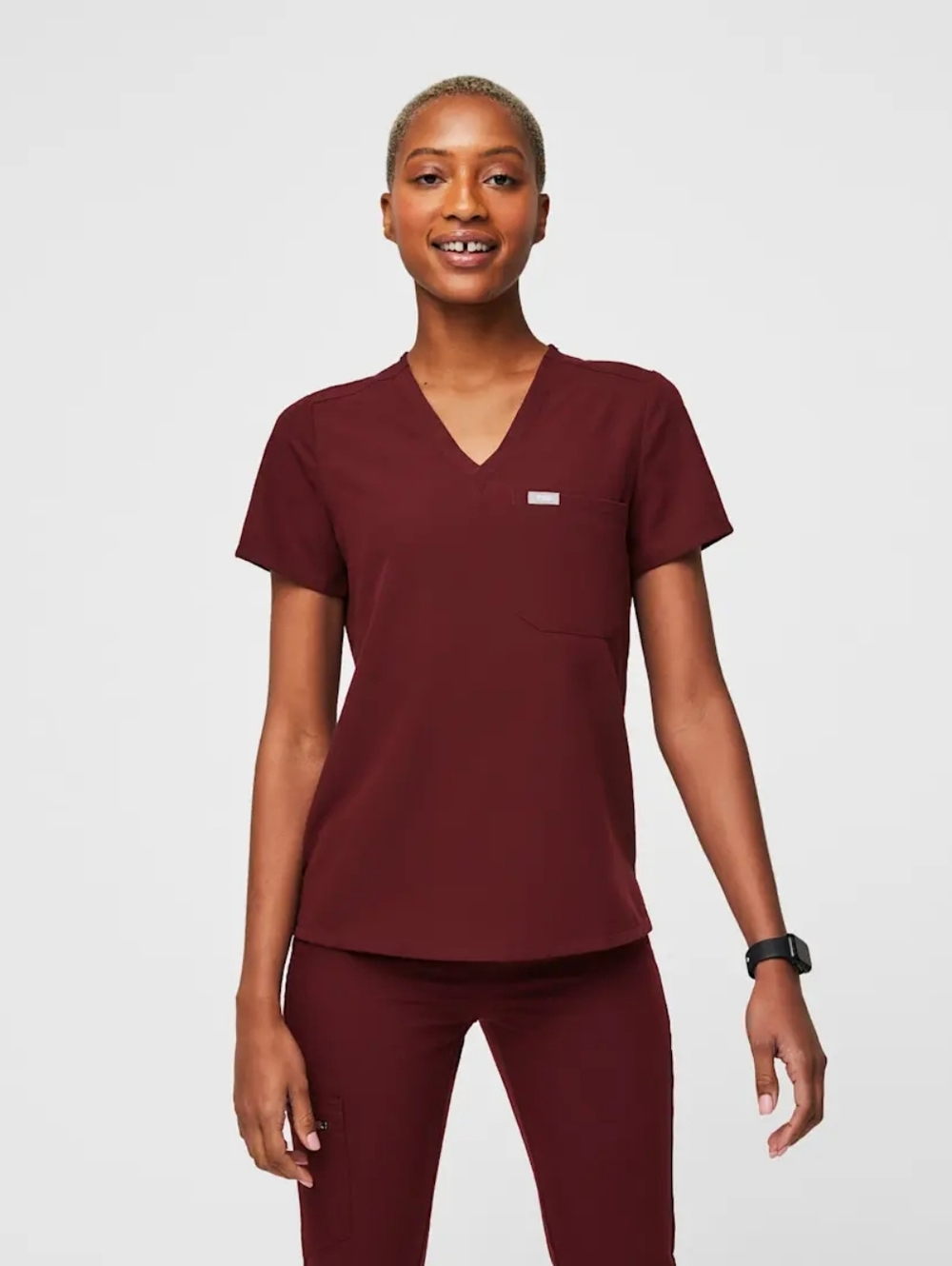 Figs Burgundy Catarina Scrub Top